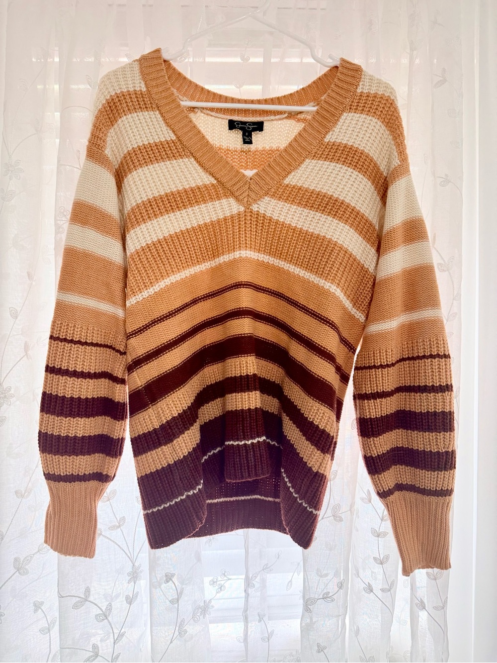 Jessica Simpson V-neck Sandstone Elmira Striped Sweater - Picture 3 of 6